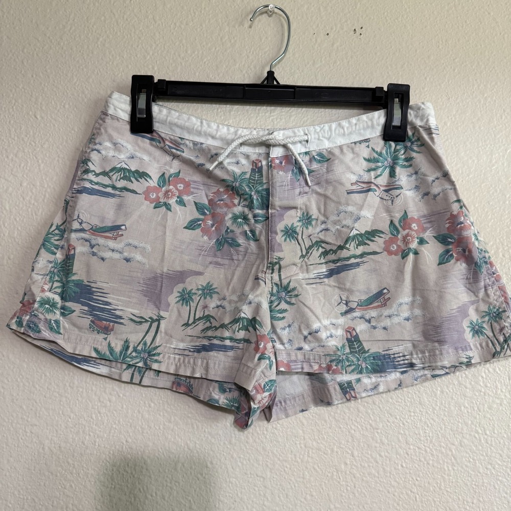 Instant Action  Board‎ Shorts Womens Medium Beige Tropical Drawstring Y2K 90s